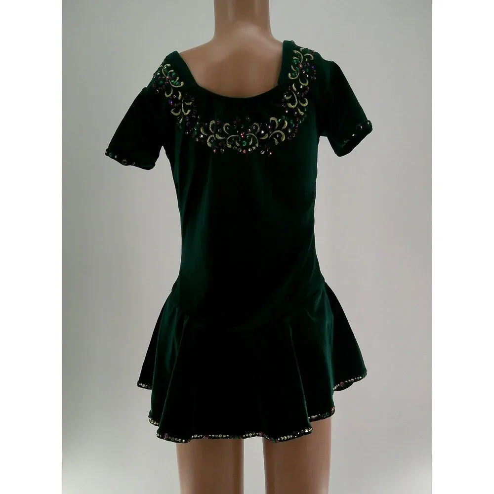 Pre-Owned Dance Costume Unbranded  Large Child Green Embroidery Irish Rhineston